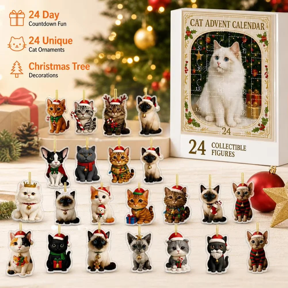 Adventní kalendář s ozdobami na stromeček - kočka