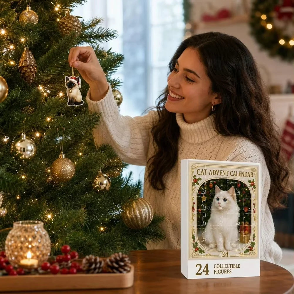 Adventní kalendář s ozdobami na stromeček - kočka