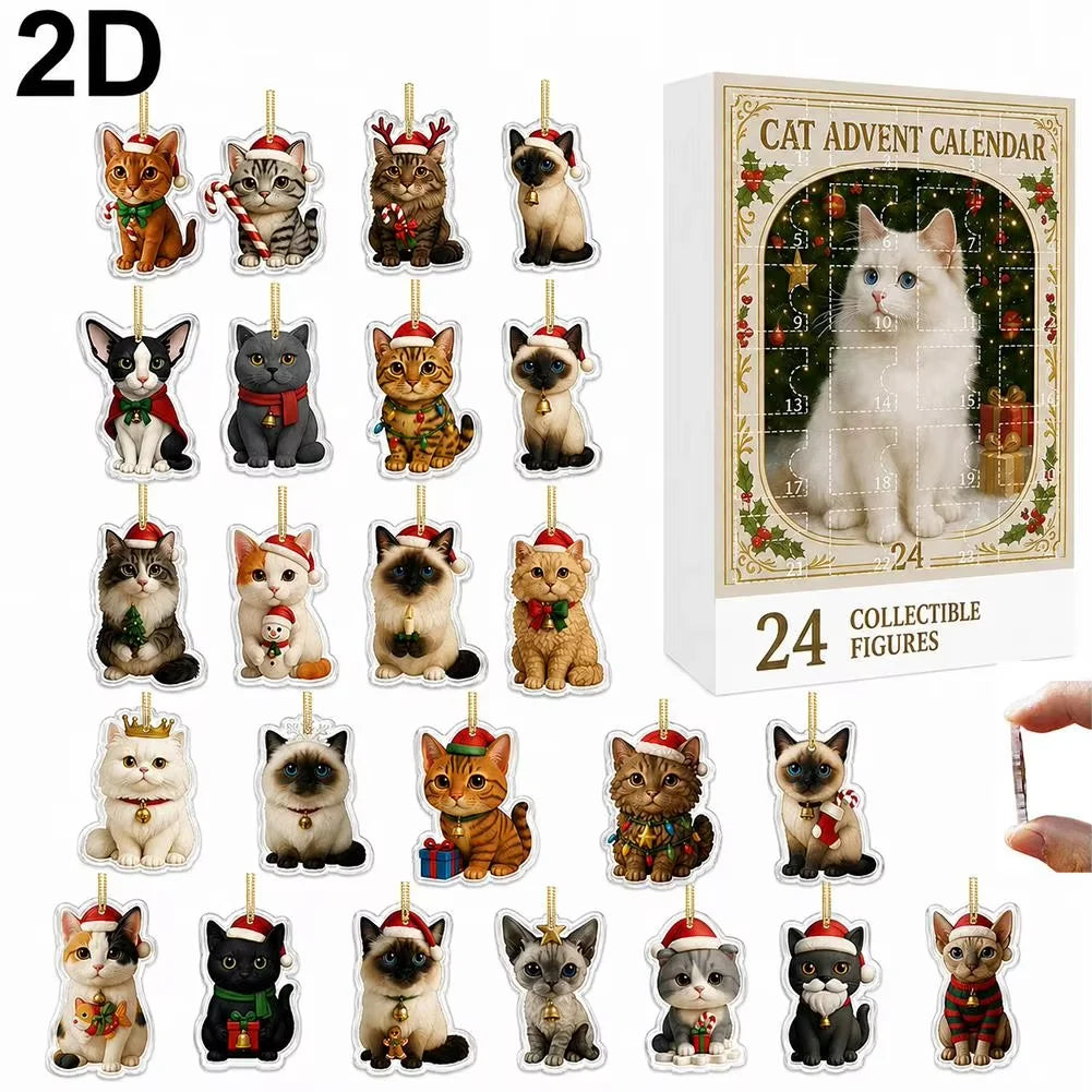 Adventní kalendář s ozdobami na stromeček - kočka